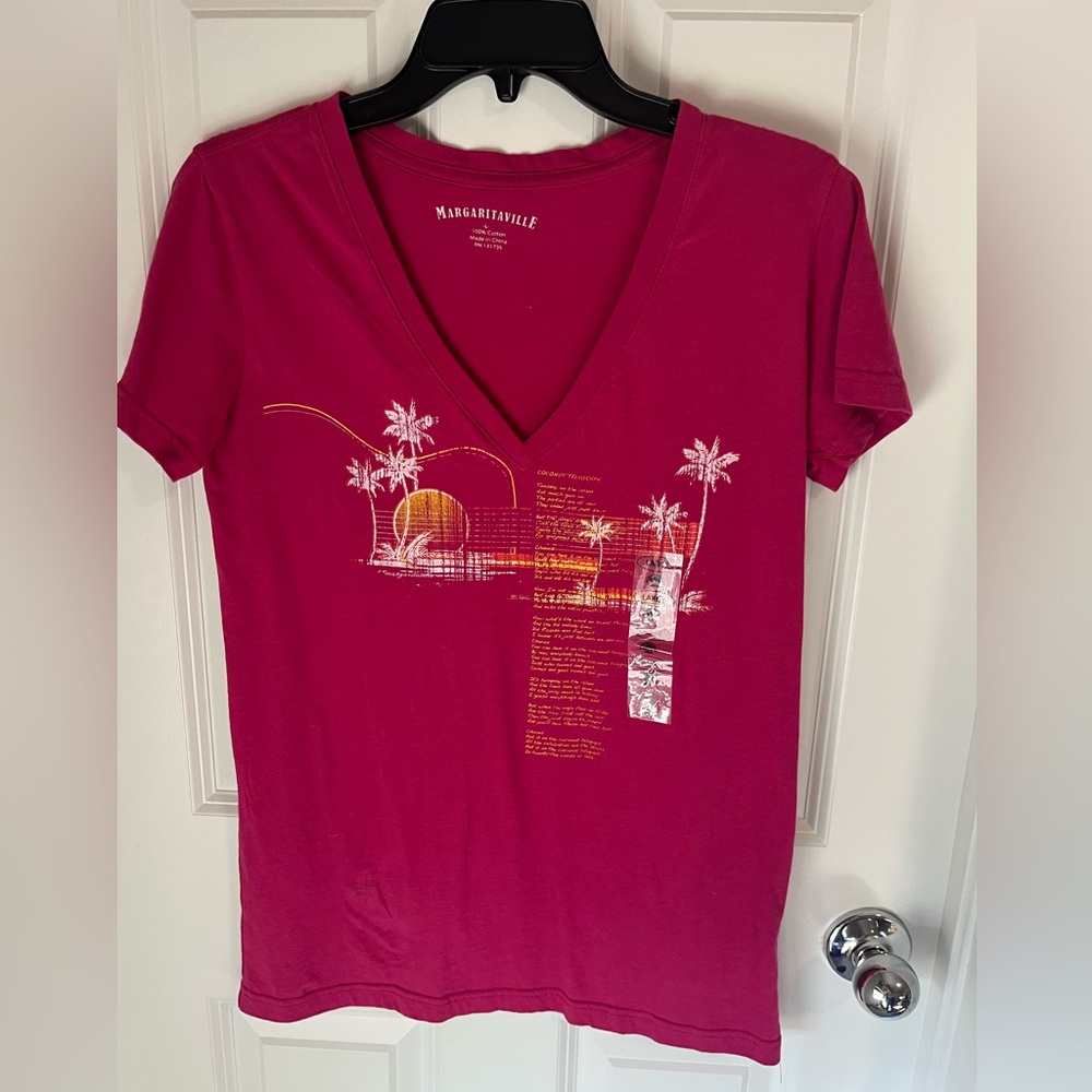 Margaritaville Women's Tropical Graphic V-Neck Tee - Pink